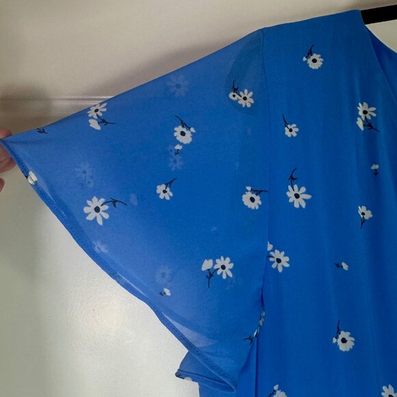 Blue Chiffon Scattered Floral Button Front Midi Dress 16 - Picture 8 of 15